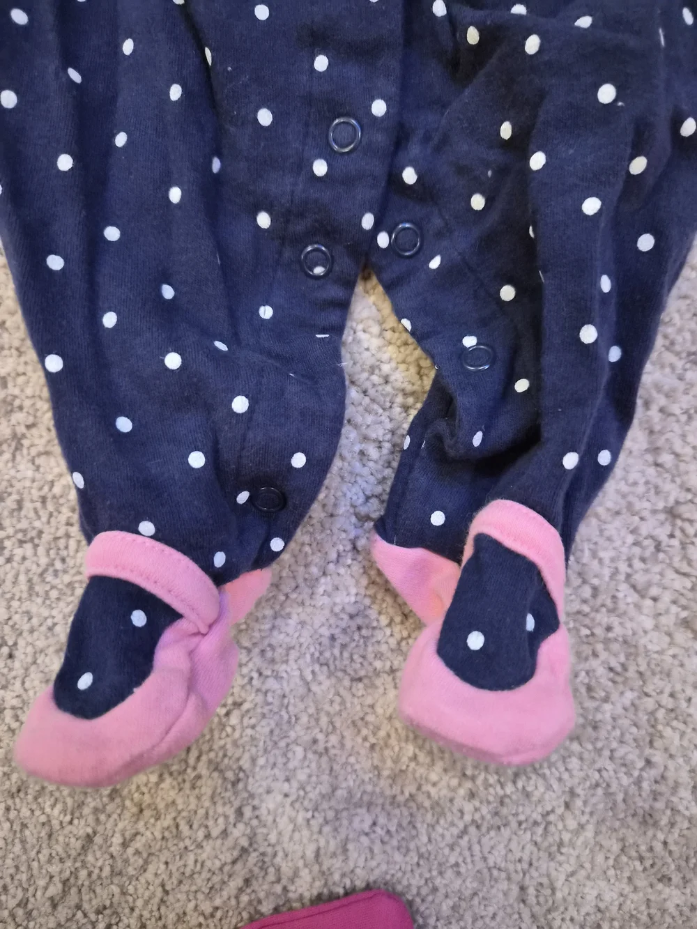 Girls Carter's Navy Polka Dot Footed One-Piece Pink Trim Giraffe 6 Months